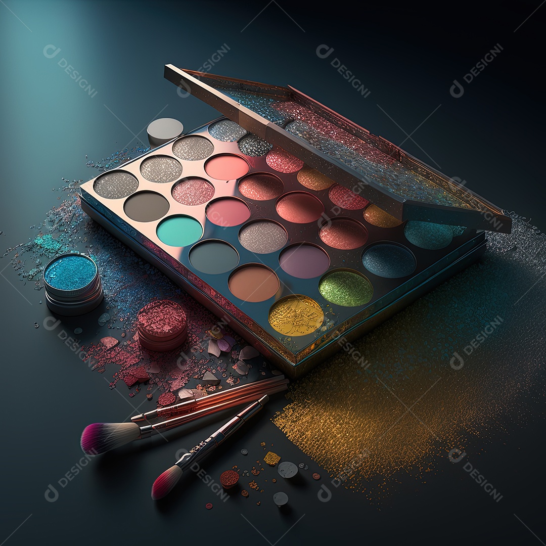 Imagem de uma paleta de maquiagem linda e chique com muitas cores