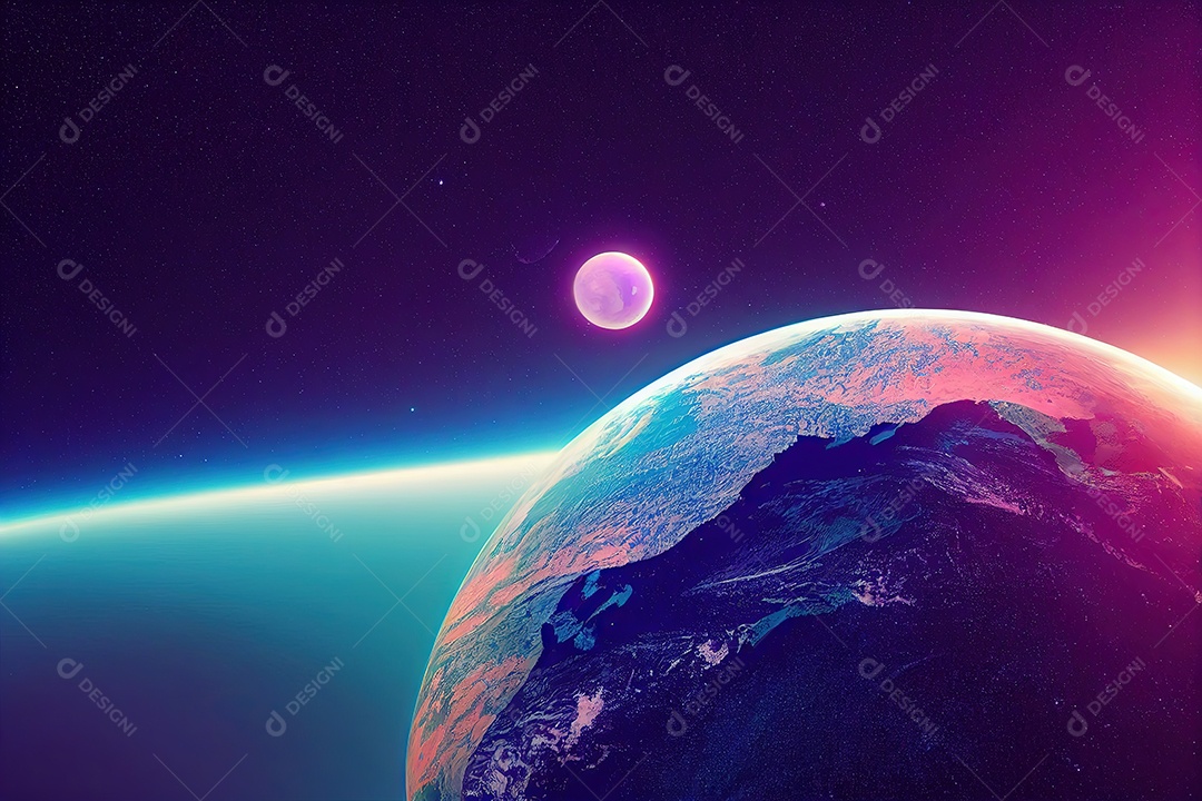 Imagem do planeta terra, com muitas estrelas, em uma bela galáxia iluminada