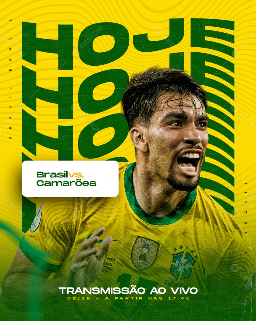 Flyer Brasil Vs Camarões Transmissão ao Vivo Social Media PSD Editável