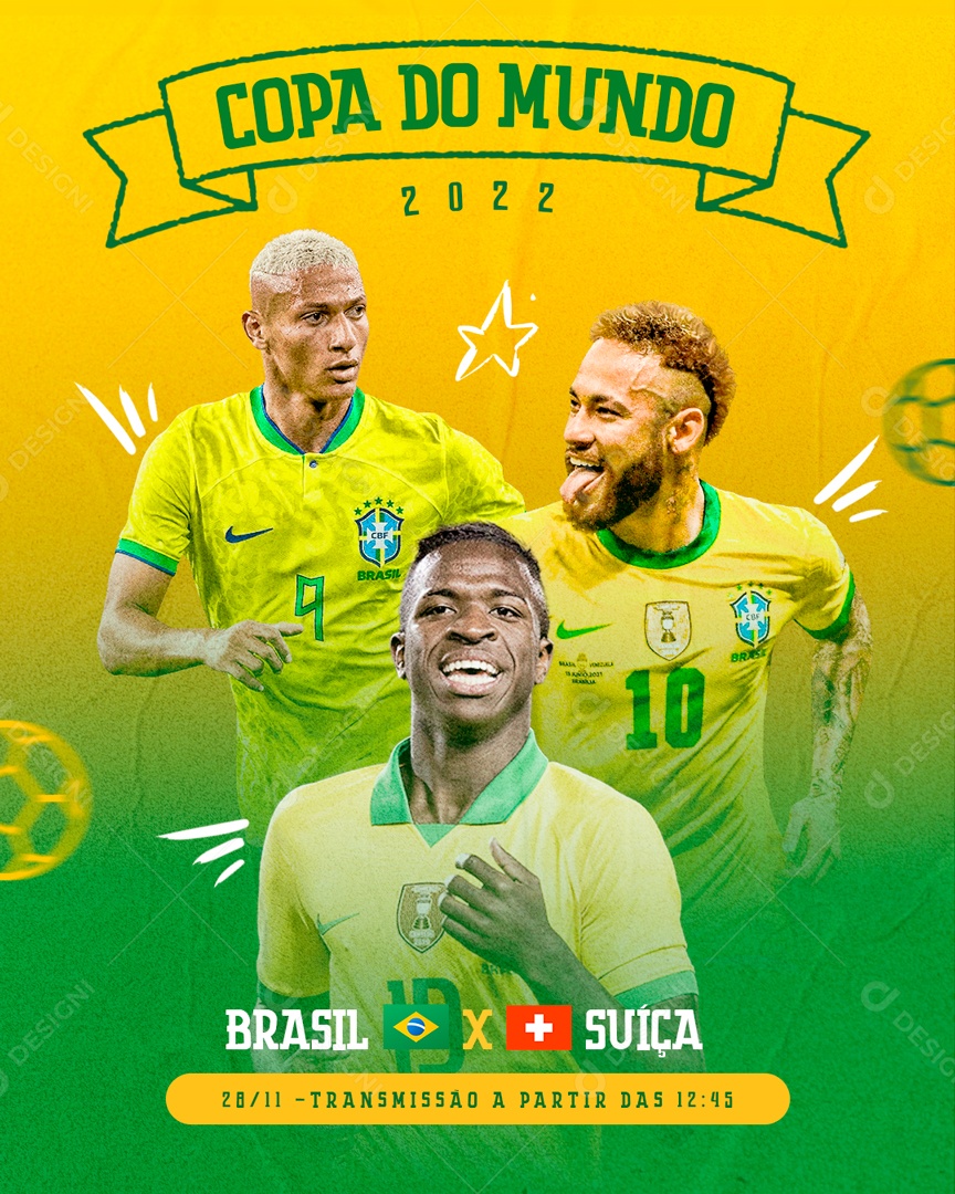 Flyer Copa do Mundo Brasil x Suíça Social Media PSD Editável