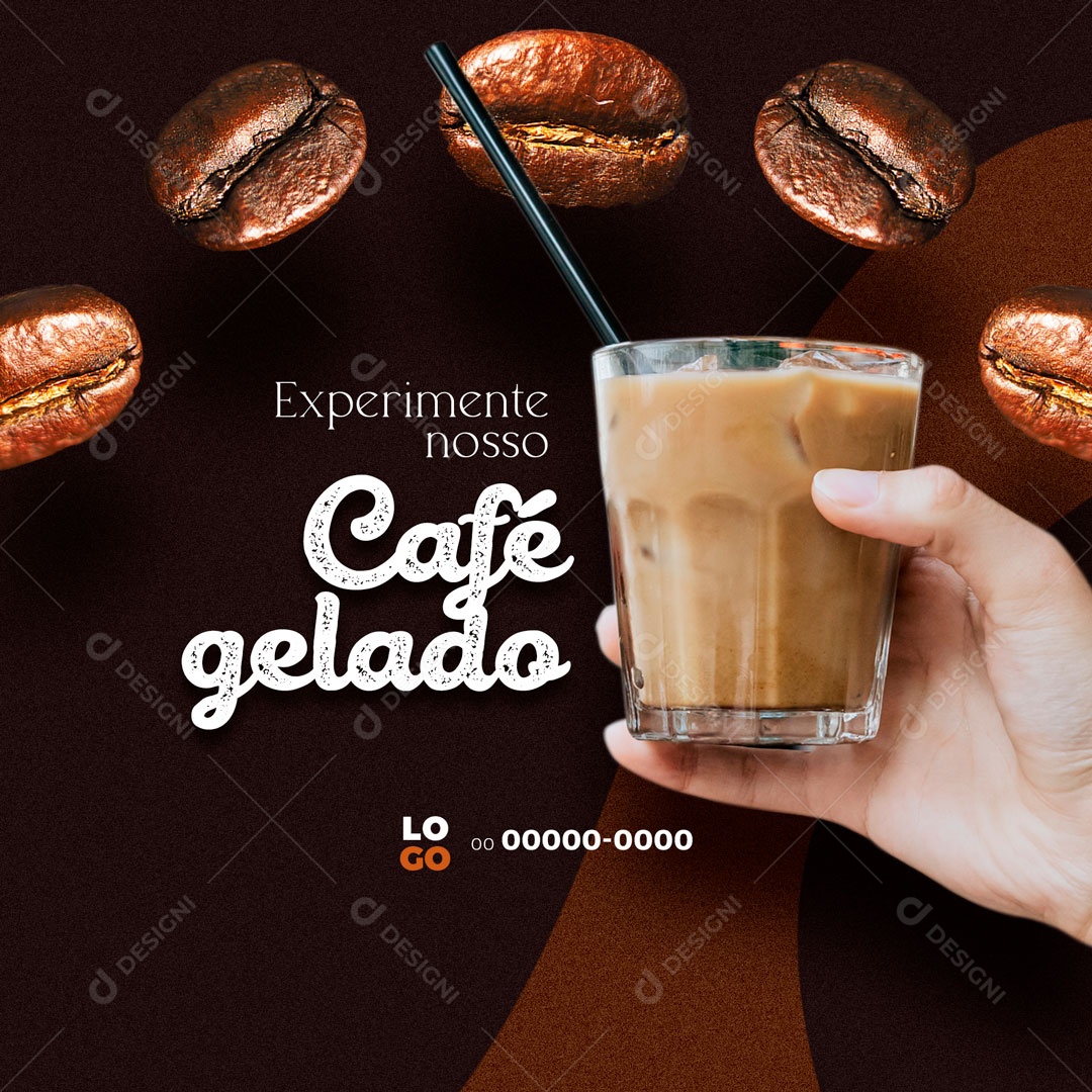 Experimente Nosso Café Gelado Cafeteira Social Media PSD Editável