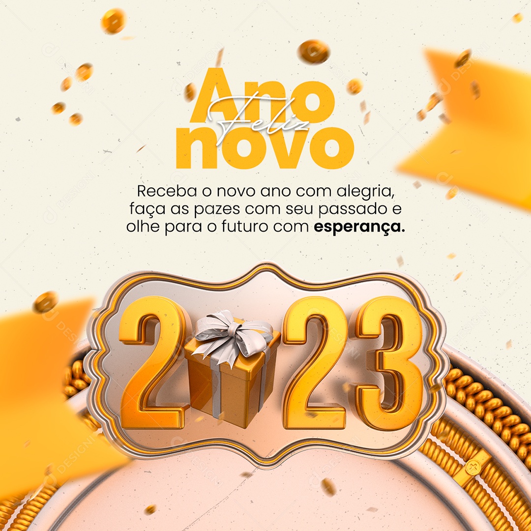 Receba o Novo Ano com Alegria Feliz Ano Novo Social Media PSD Editável