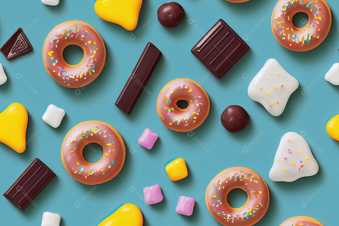 Textura de painel com ícones realistas de doces infantis rosquinhas