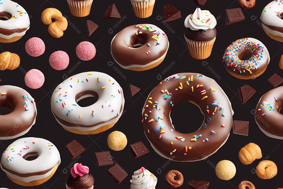 Textura de painel com ícones realistas de doces infantis rosquinhas