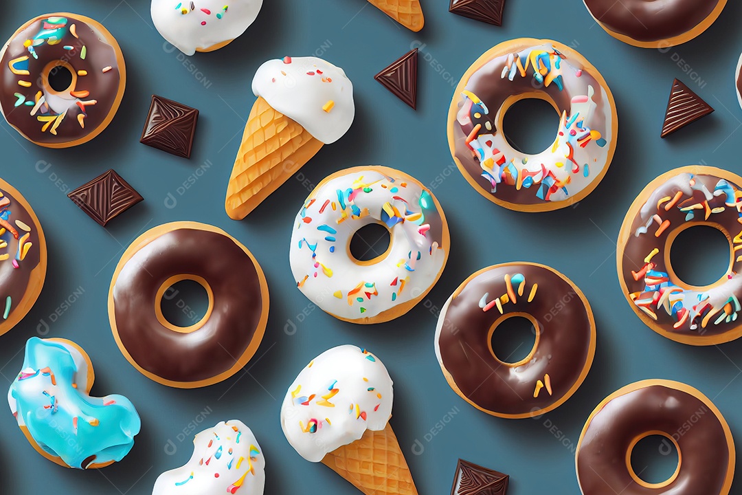 Textura de painel com ícones realistas de doces infantis rosquinhas