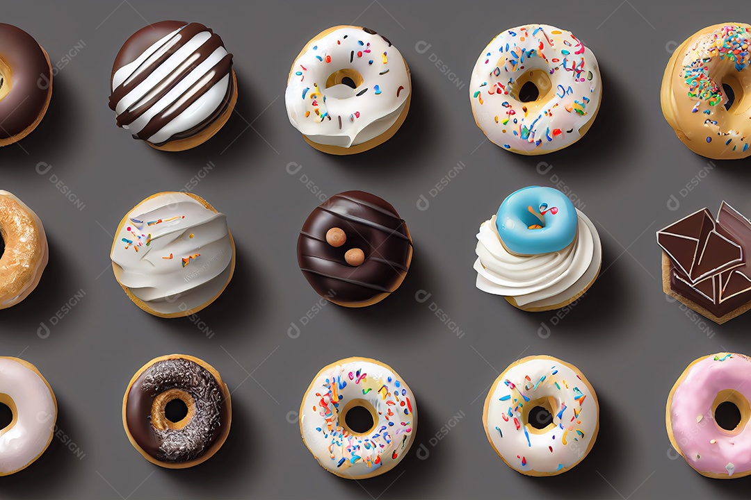 Textura de painel com ícones realistas de doces infantis rosquinhas