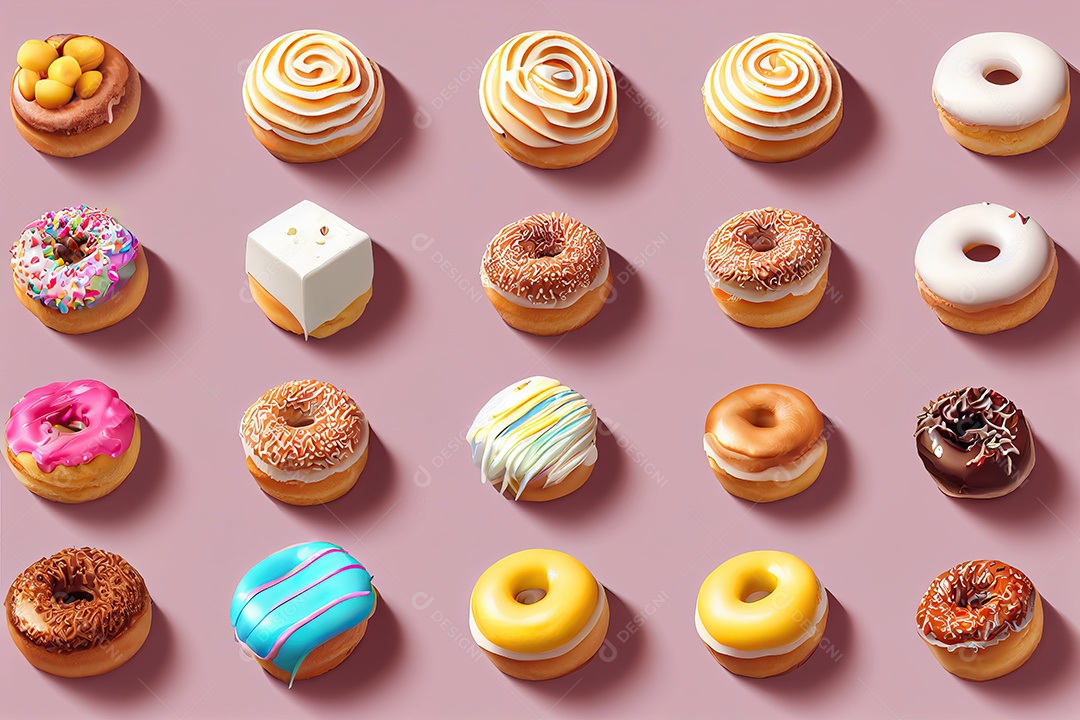 Panel texture with realistic icons of children's sweets donuts