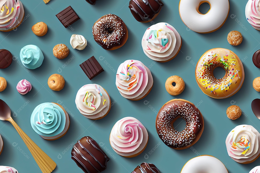 Textura de painel com ícones realistas de doces infantis rosquinhas