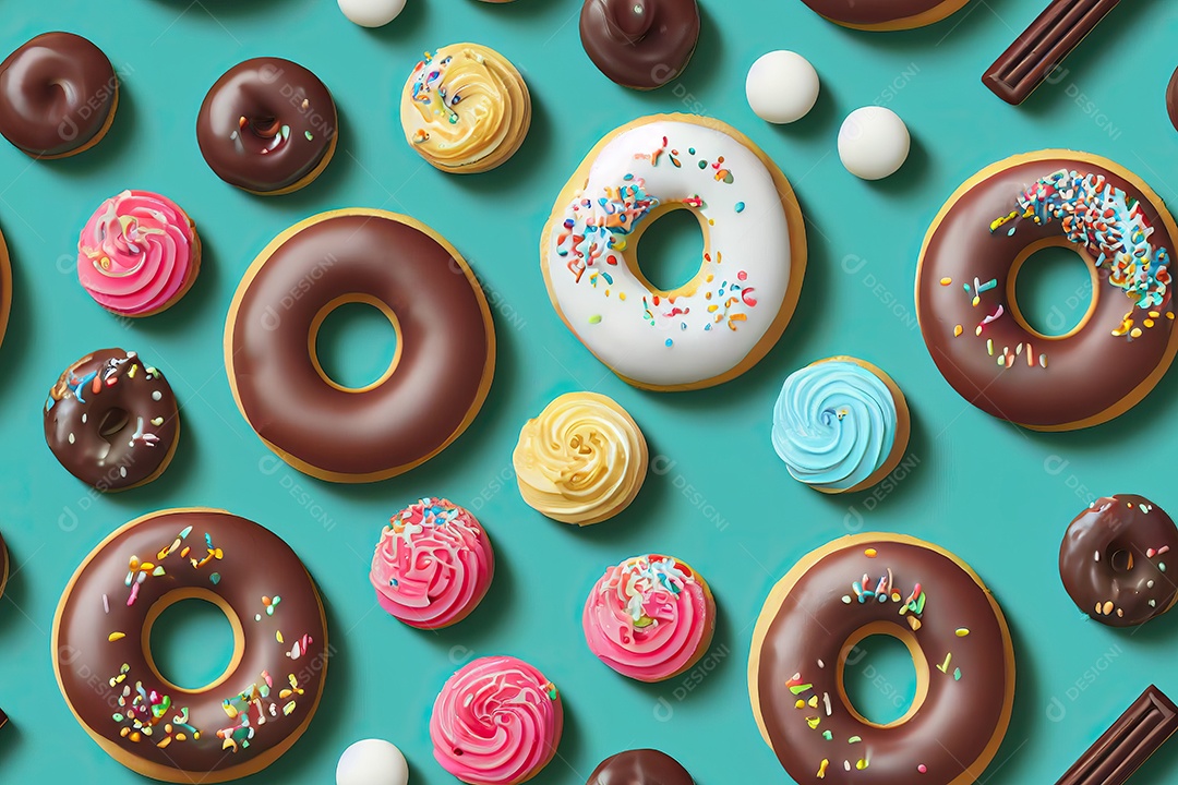 Textura de painel com ícones realistas de doces infantis rosquinhas