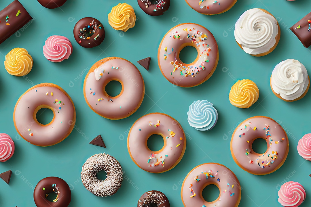 Panel texture with realistic icons of children's sweets donuts