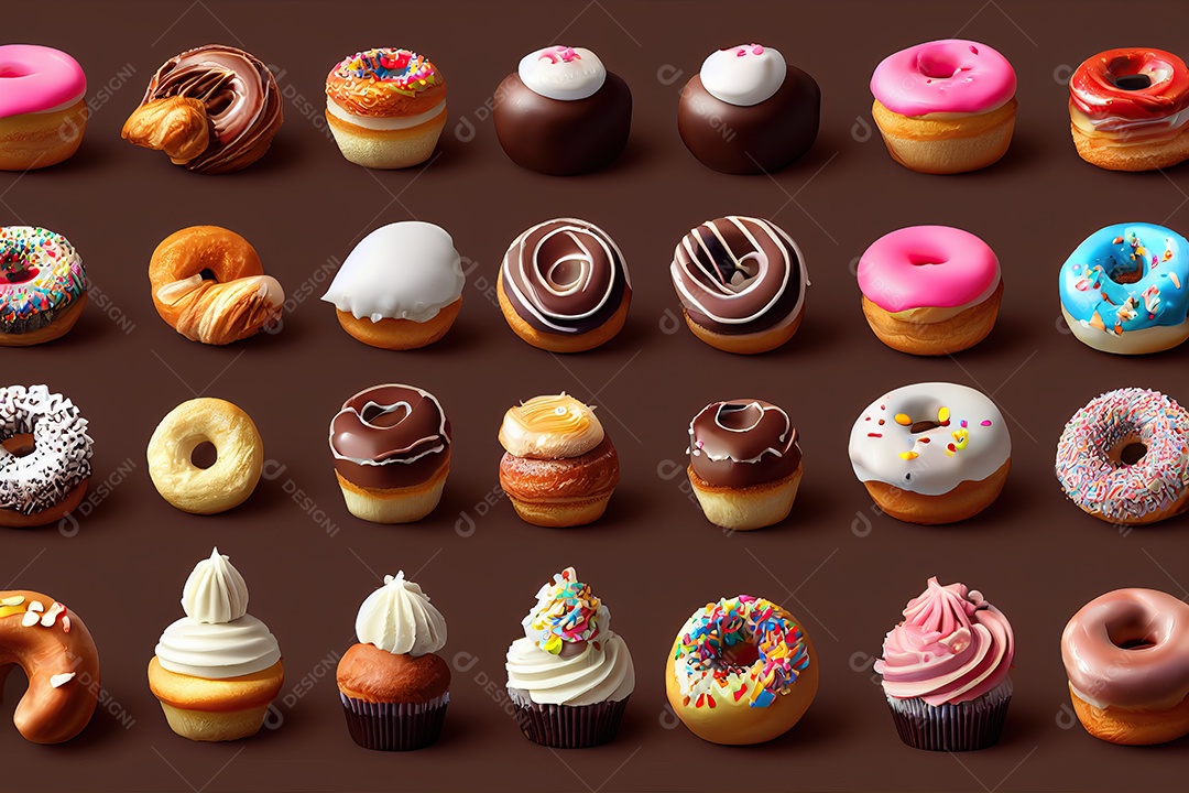 Textura de painel com ícones realistas de doces infantis rosquinhas