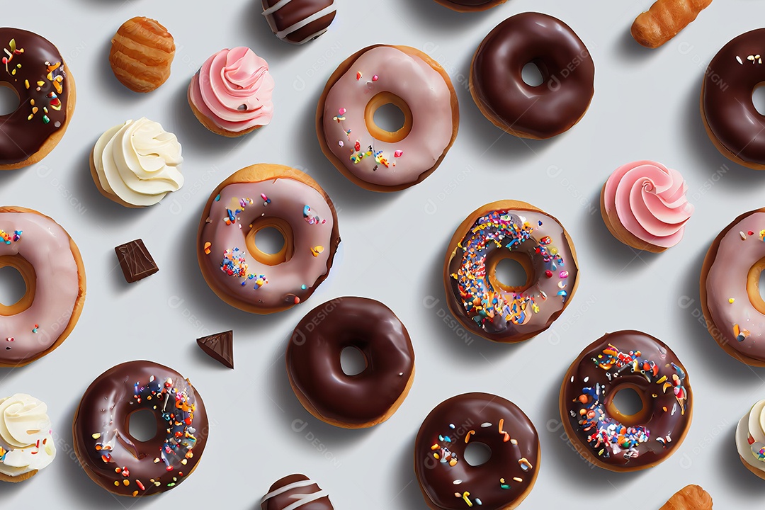 Textura de painel com ícones realistas de doces infantis rosquinhas