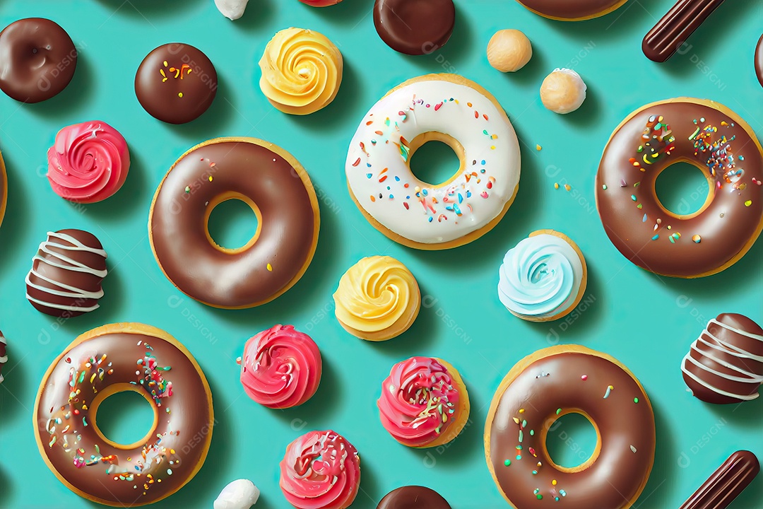 Textura de painel com ícones realistas de doces infantis rosquinhas