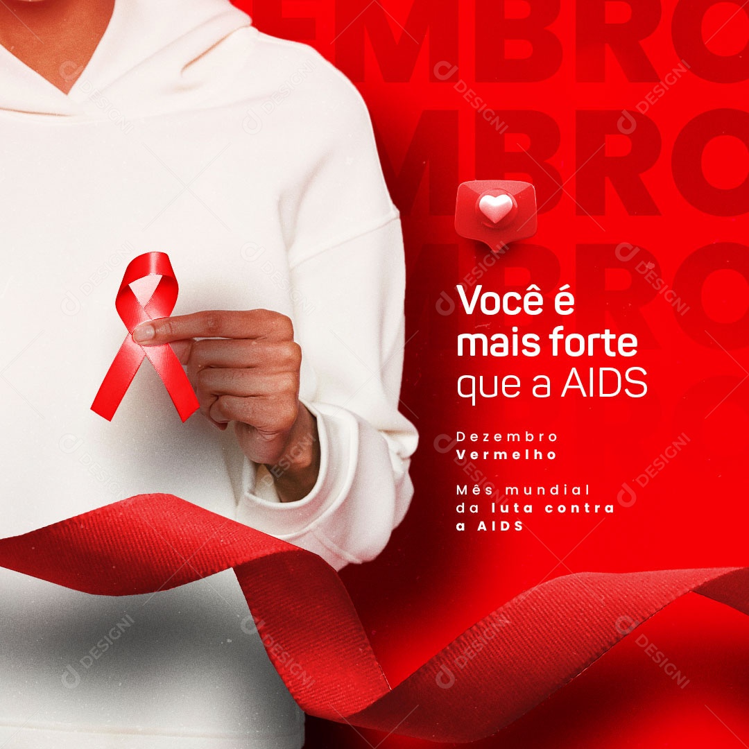 Você é Mais Forte que a AIDS Dezembro Vermelho Social Media PSD Editável