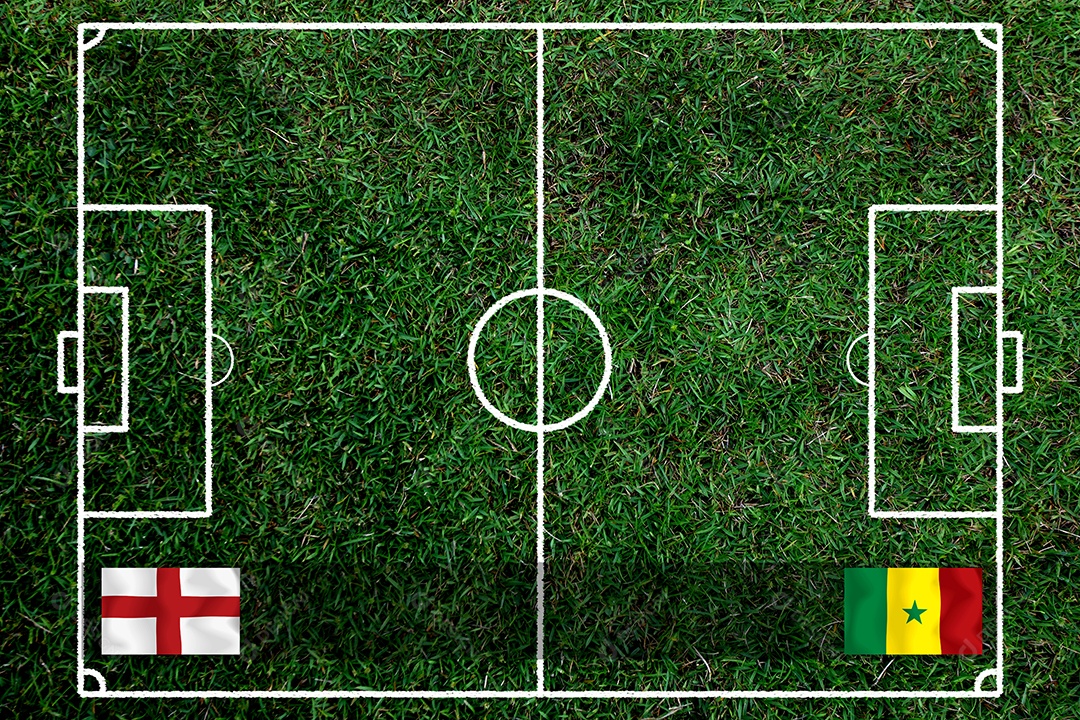 Copa de futebol competição rodada entre a seleção nacional da Inglaterra e a nacional do Senegal.