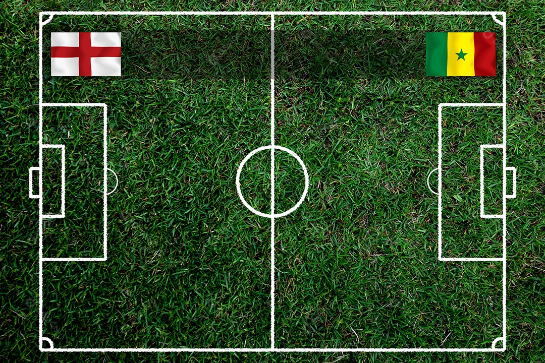 Copa de futebol competição rodada entre a seleção nacional da Inglaterra e a nacional do Senegal.