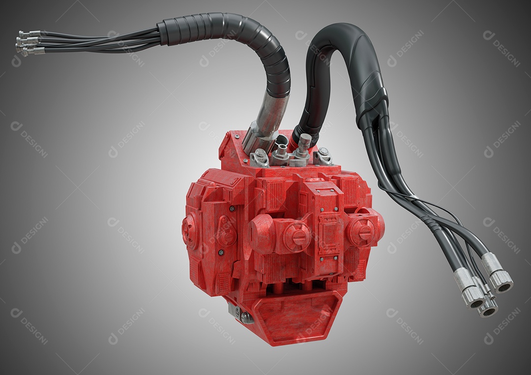 Coração artificial ciborgue mecânico isolado fundo cinza.
