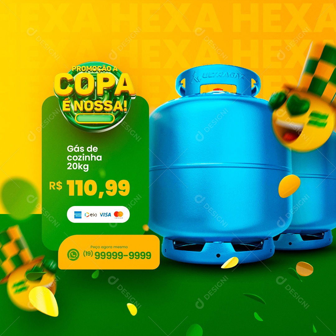 Promoção a Copa é Nossa Gás de Cozinha Social Media PSD Editável