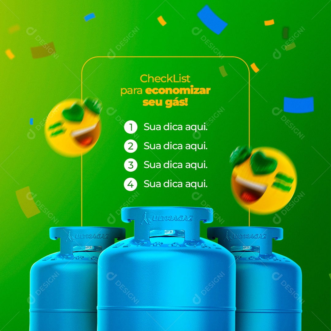 Checklist para Economizar Gás de Cozinha Social Media PSD Editável