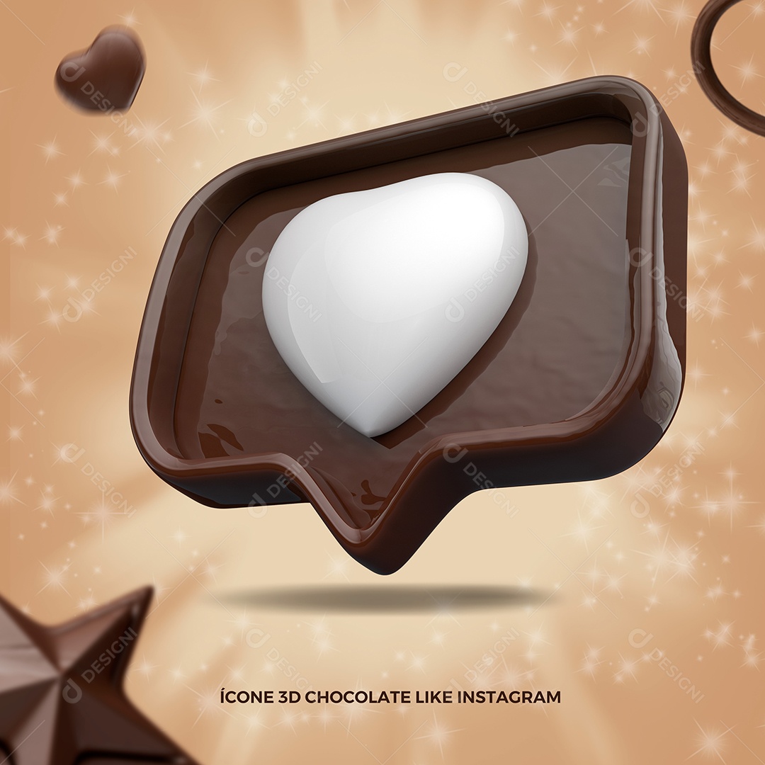 Coração de Chocolate, Like 3D para Composição Rede Social PSD