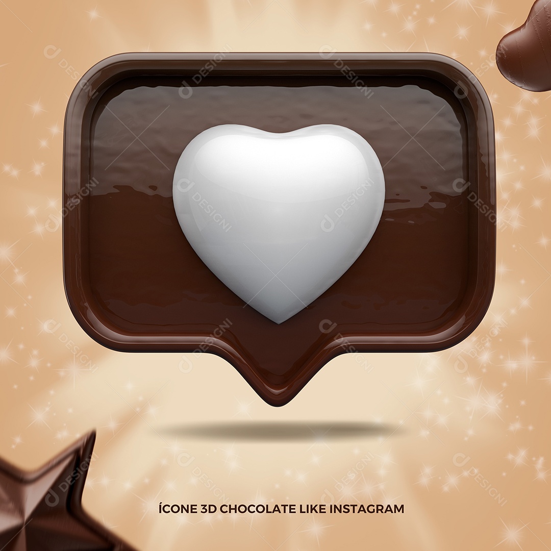 Coração de Chocolate, Like 3D para Composição Rede Social PSD