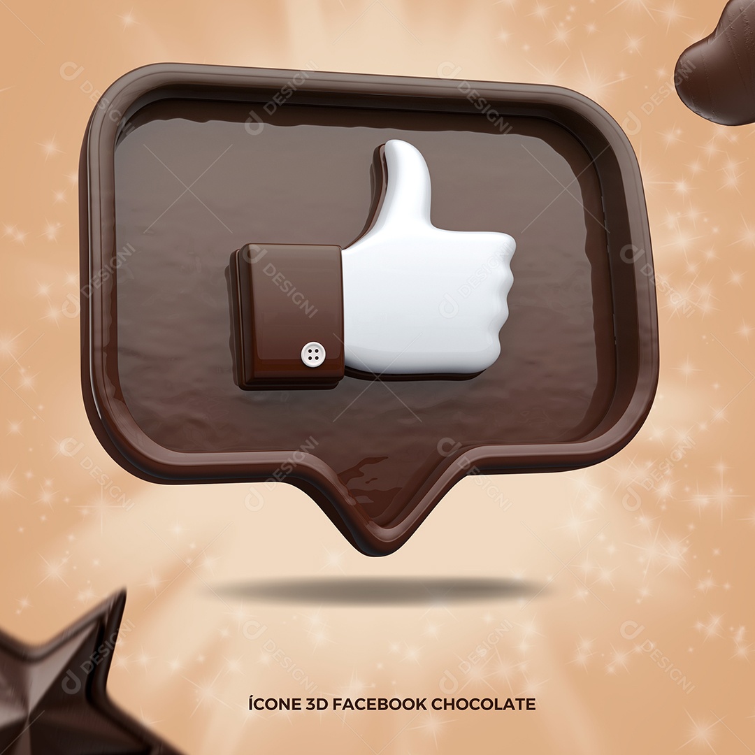 Coração de Chocolate, Like 3D para Composição Rede Social PSD
