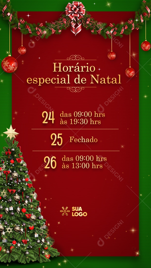Story Horário Especial De Natal Funcionamento Social Media PSD Editável