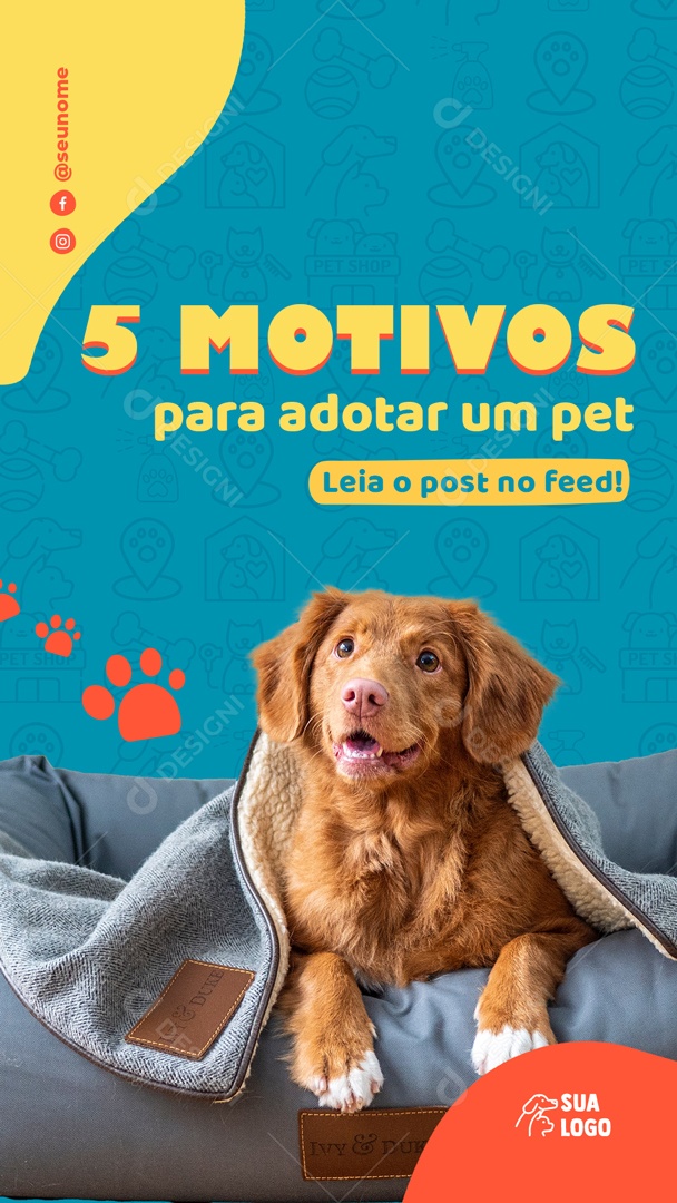 Story Social Media 5 Motivos Para Adotar Um Pet PSD Editável