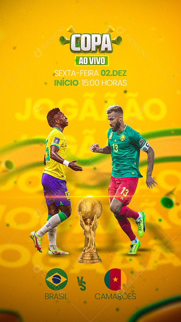 Flyer Brasil x Camarões Ruma ao Hexa Story Social Media PSD Editável