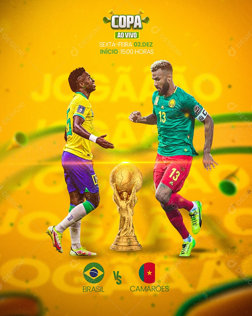 Flyer Brasil x Camarões Ruma ao Hexa Social Media PSD Editável