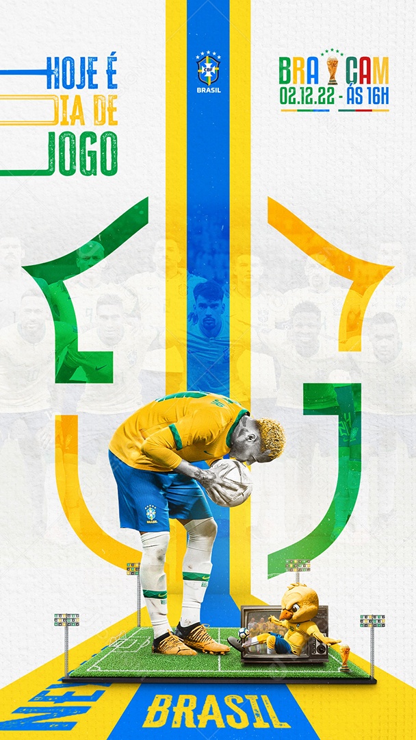 Story Hoje é Dia de Jogo Brasil x Camarões Copa do Mundo Social Media PSD Editável
