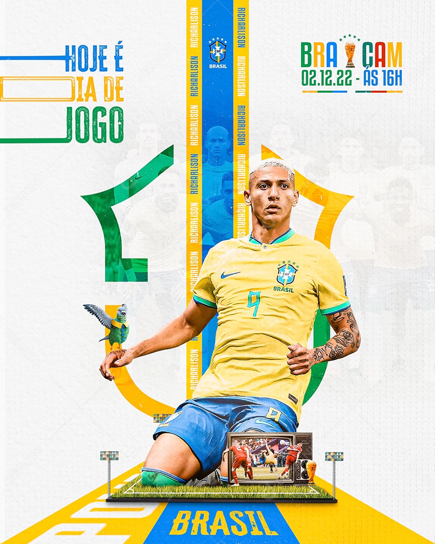 Hoje é Dia de Jogo Brasil x Camarões Copa do Mundo Social Media PSD Editável