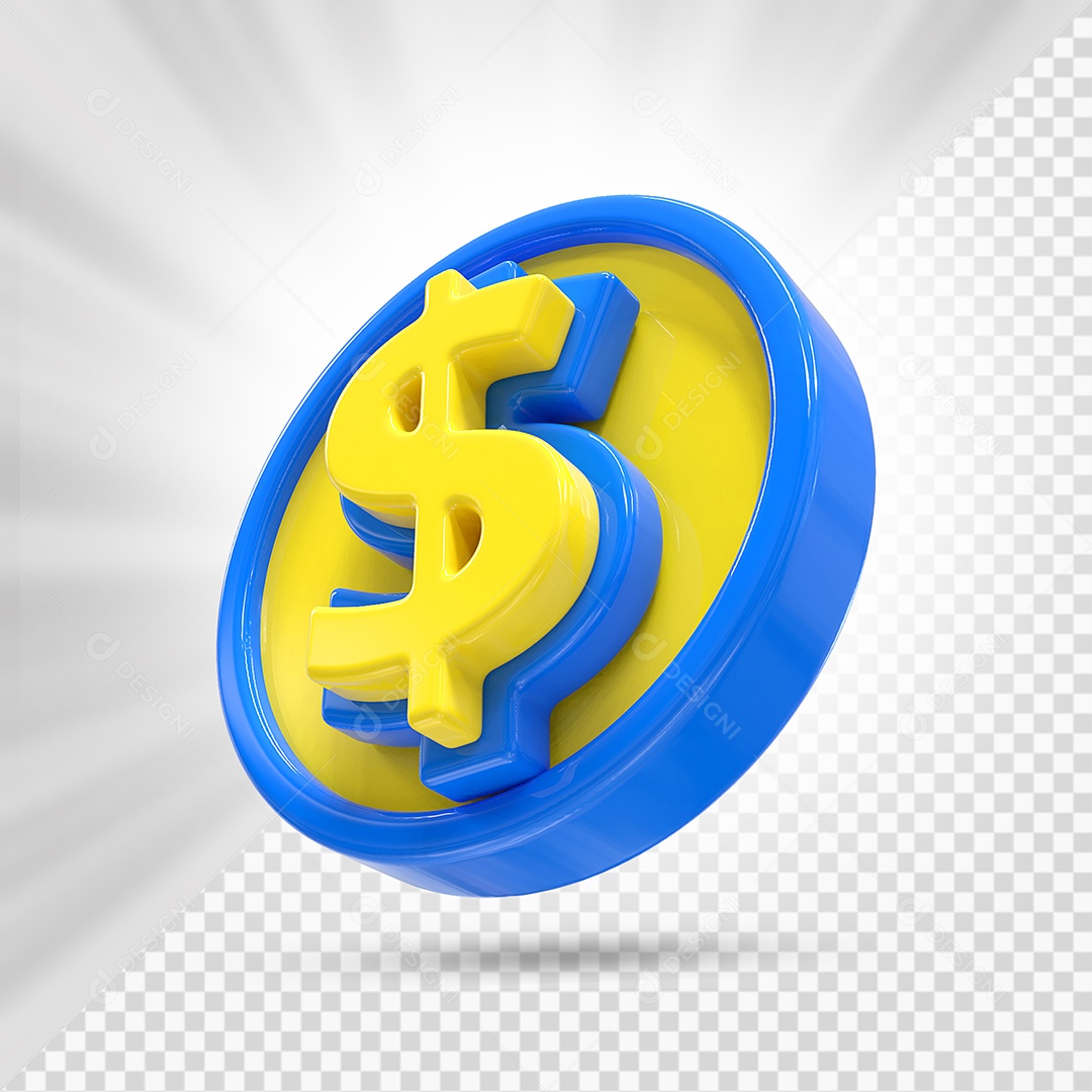 Moeda Azul e Amarelo Elemento 3D Para Composição PSD