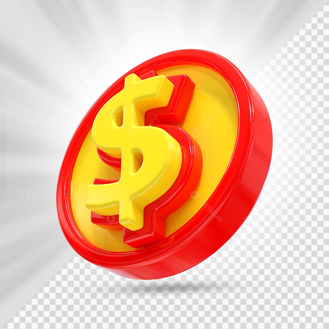 Moeda Vermelho e Amarelo Elemento 3D Para Composição PSD