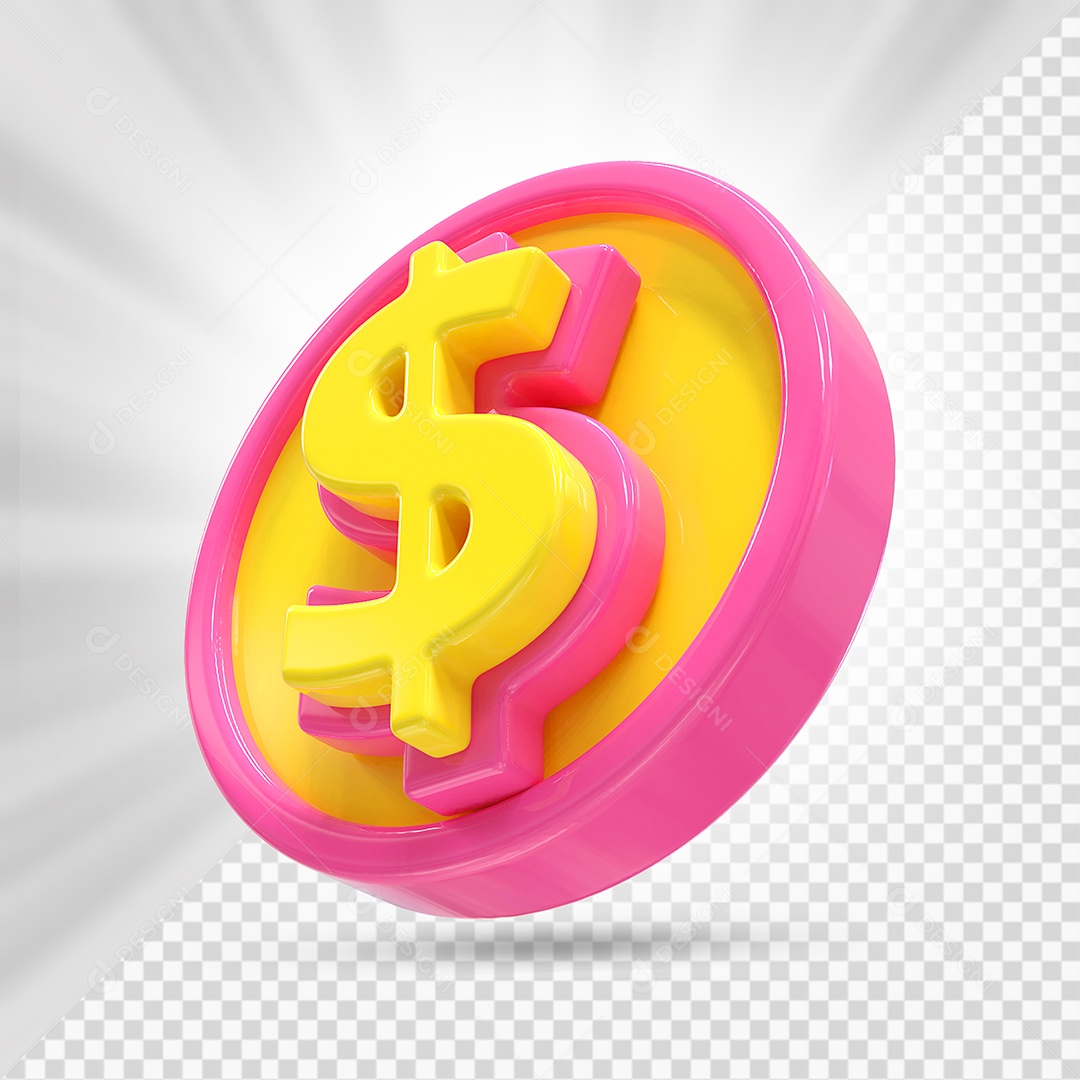 Moeda Rosa e Amarelo Elemento 3D Para Composição PSD