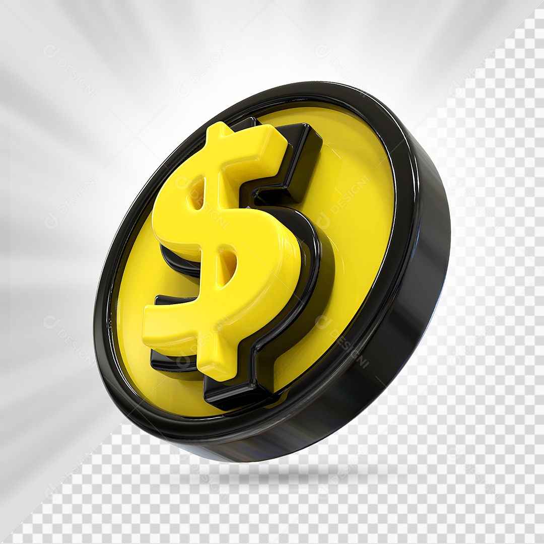Moeda Preto e Dourado Elemento 3D Para Composição PSD