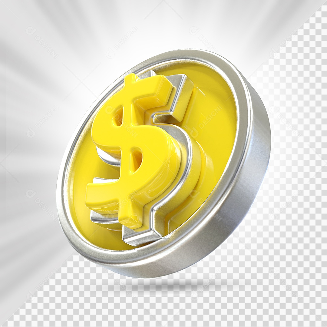 Moeda Cinza e Dourado Elemento 3D Para Composição PSD