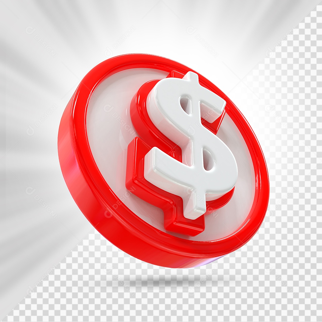 Moeda Vermelho e Branco Elemento 3D Para Composição PSD