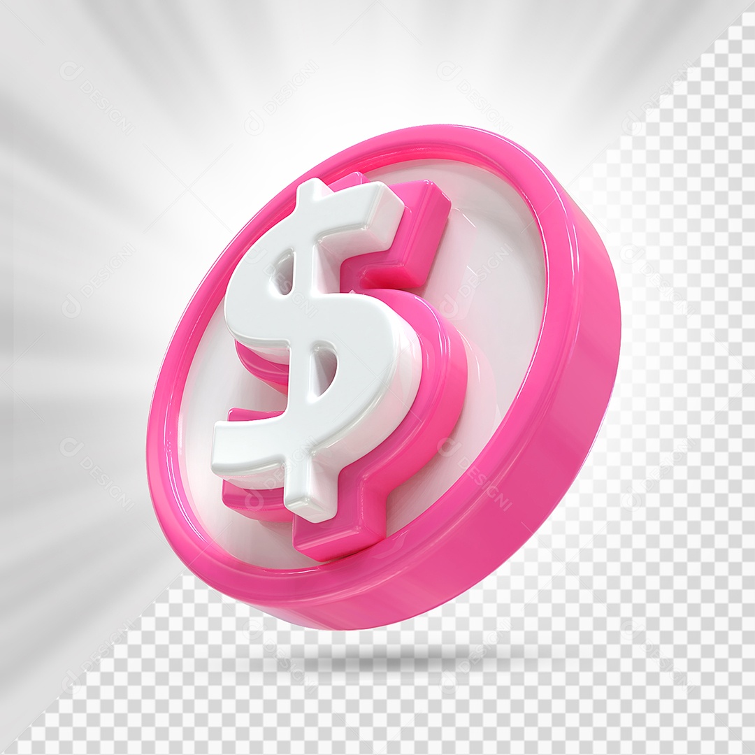 Moeda Rosa e Branco Elemento 3D Para Composição PSD