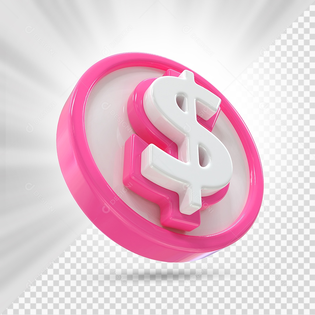 Moeda Rosa e Branco Elemento 3D Para Composição PSD