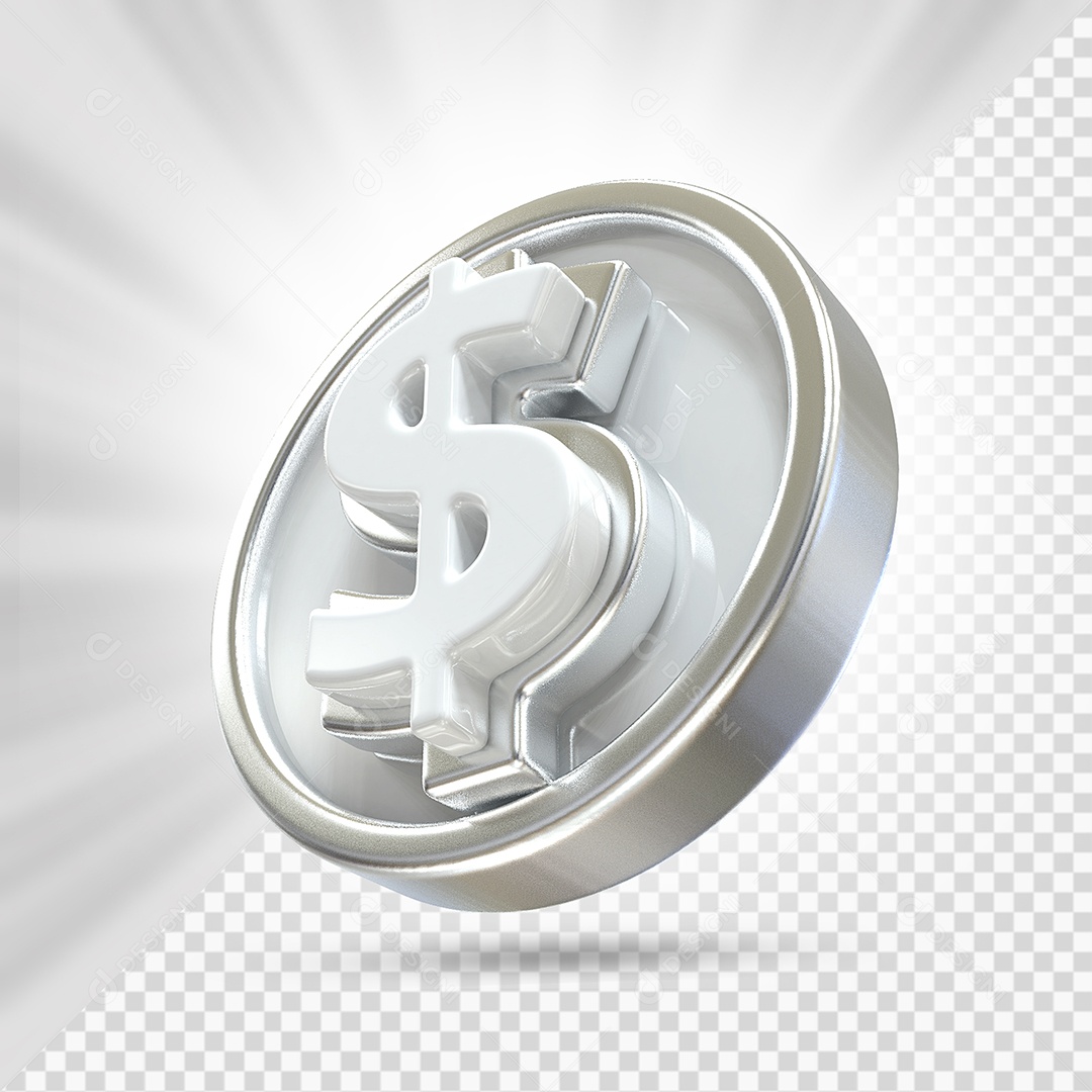 Moeda Cinza e Branco Elemento 3D Para Composição PSD
