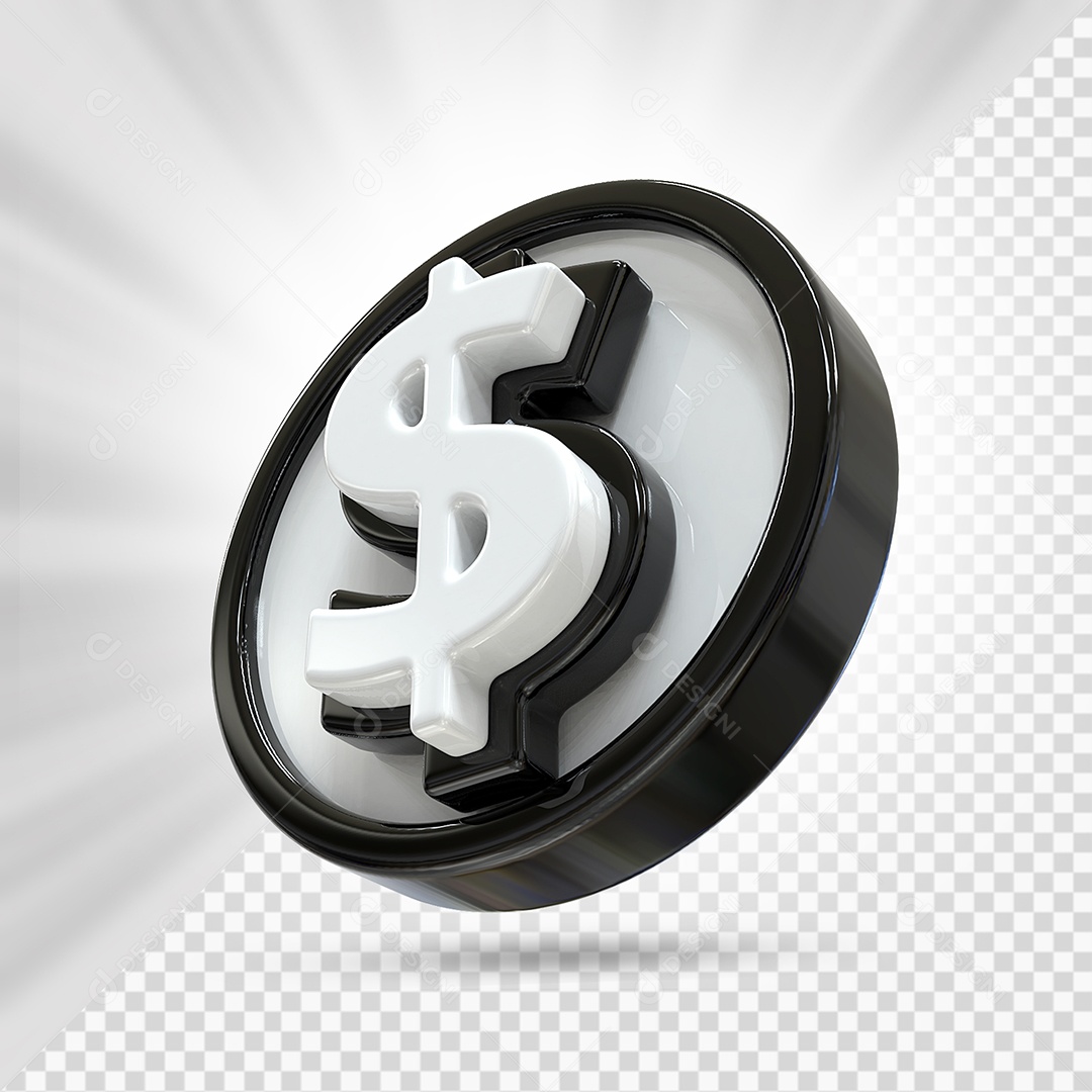 Moeda Preto e Branco Elemento 3D Para Composição PSD