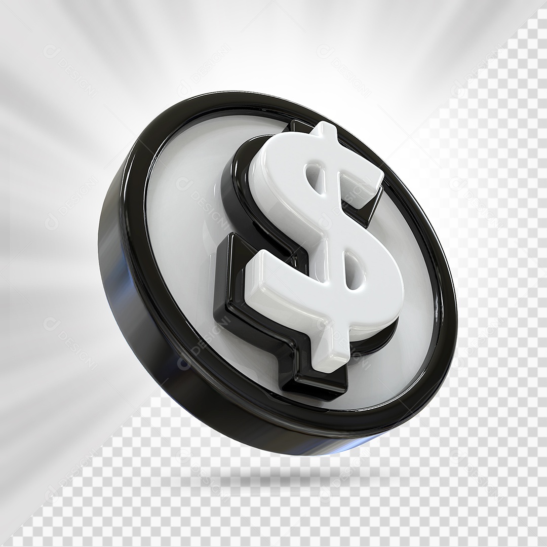 Moeda Preto e Branco Elemento 3D Para Composição PSD