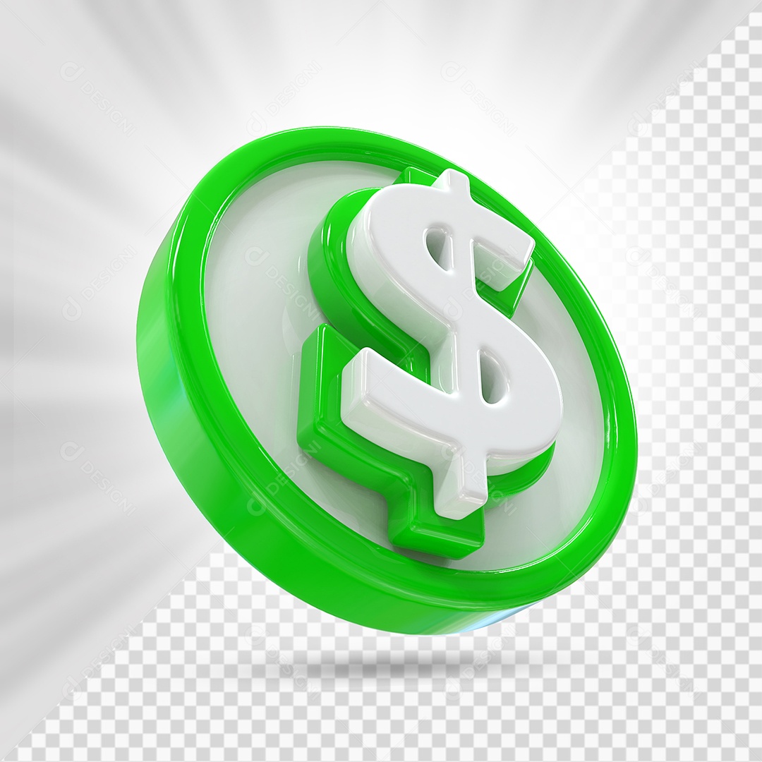 Moeda Verde e Branco Elemento 3D Para Composição PSD