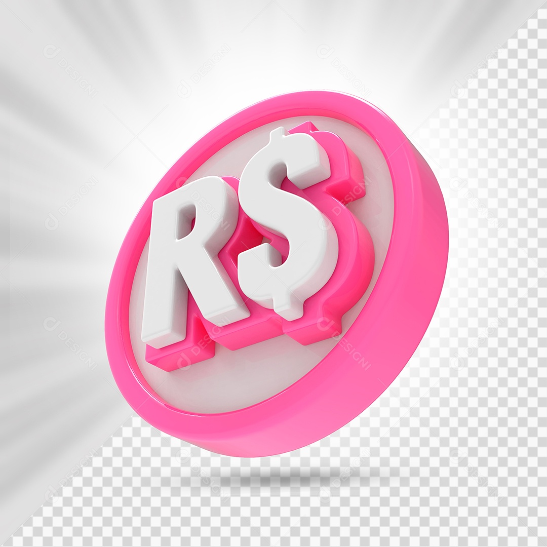 Moeda Rosa e Branco Elemento 3D Para Composição PSD