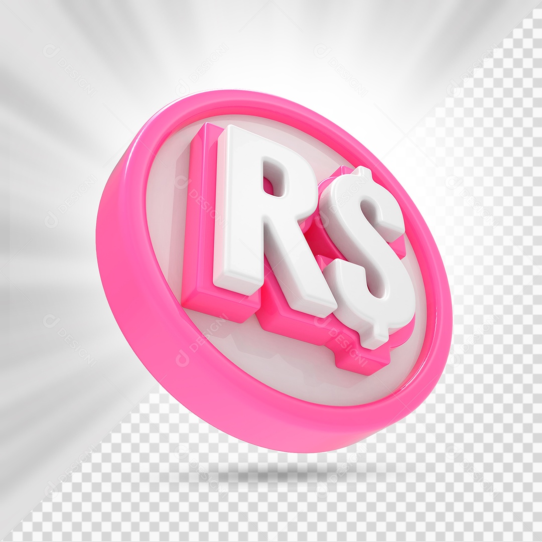 Moeda Rosa e Branco Elemento 3D Para Composição PSD