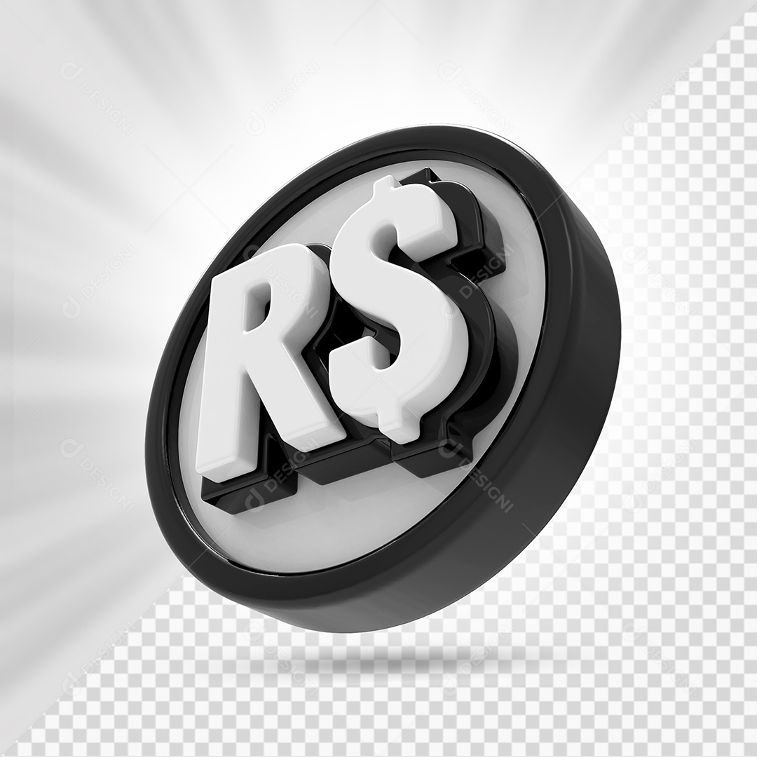 Moeda Preto e Branco Elemento 3D Para Composição PSD