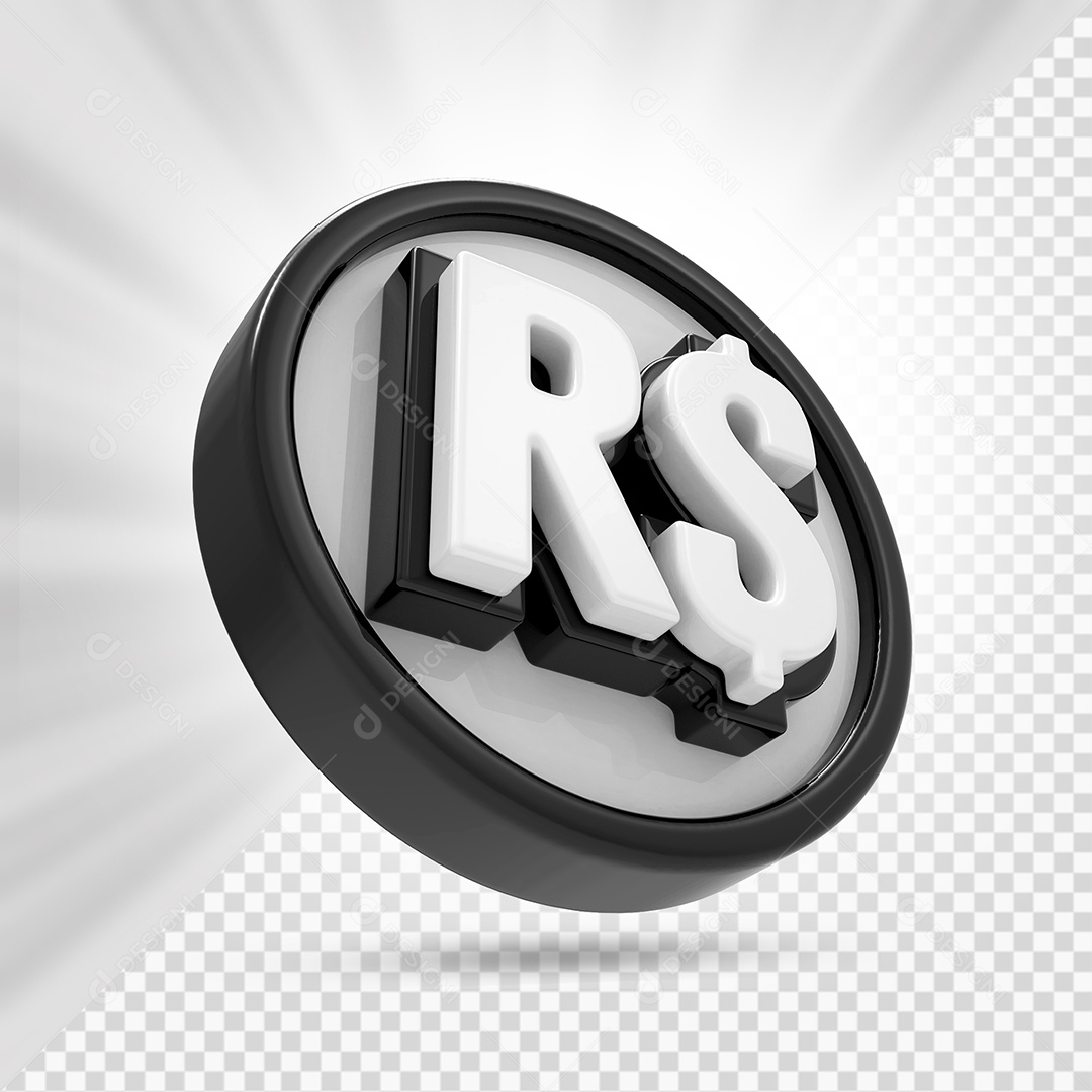 Moeda Preto e Branco Elemento 3D Para Composição PSD