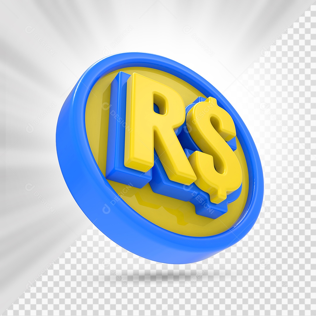 Moeda Azul e Amarelo Elemento 3D Para Composição PSD