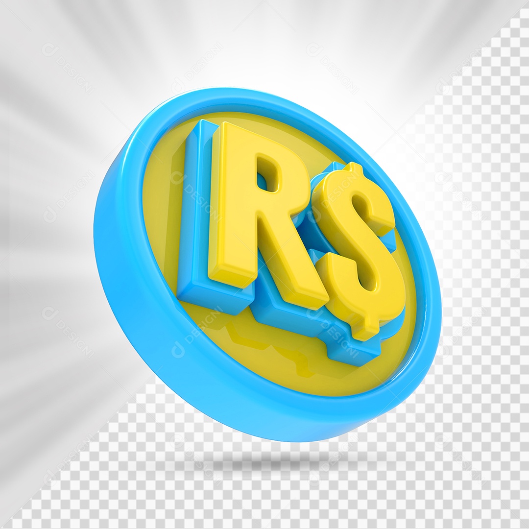 Moeda Azul e Amarelo Elemento 3D Para Composição PSD